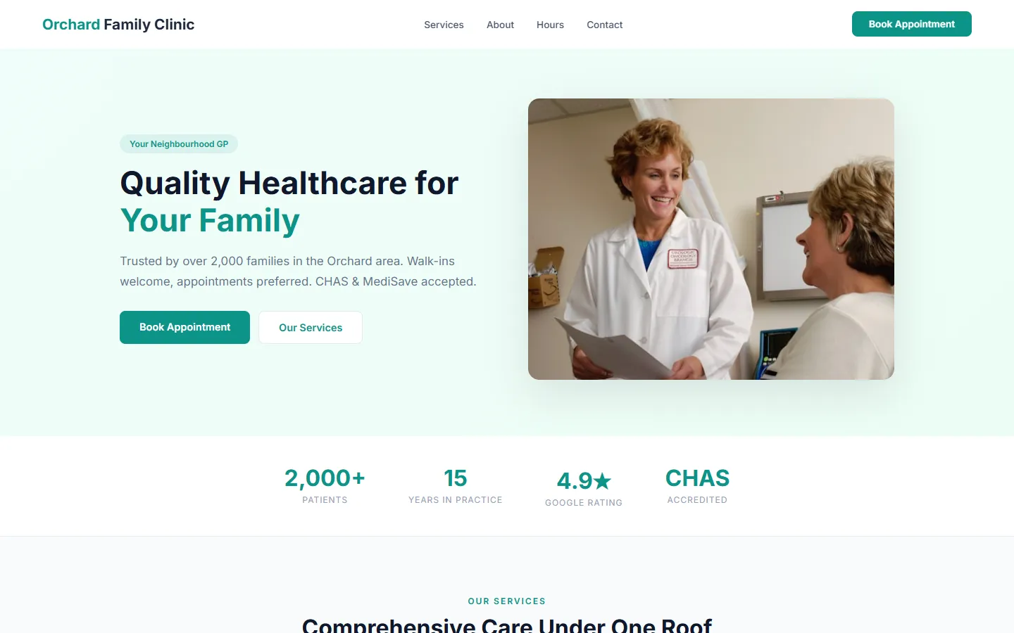 Orchard Family Clinic website
